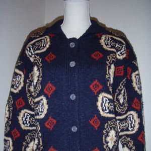 Vintage Cotton Knit Patterned Cardigan or Sweater